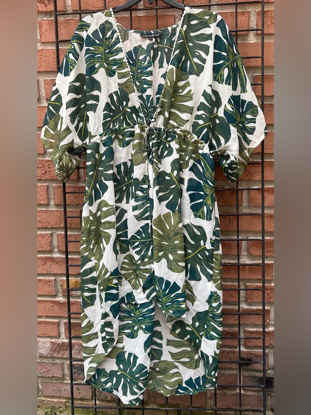 Tropical Leaf Cotton Swim Coverup - Green